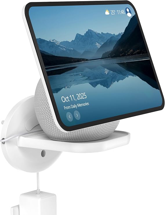 HomeMount Wall Mount for Show 11 & Show 8 (2025 Release) & Dot Max, Universal Speaker Bracket for HomePod Mini, Nest Wi-Fi Point, Smart Cameras, Space Saving Holder with Cable Tidy, Holds 15 lbs