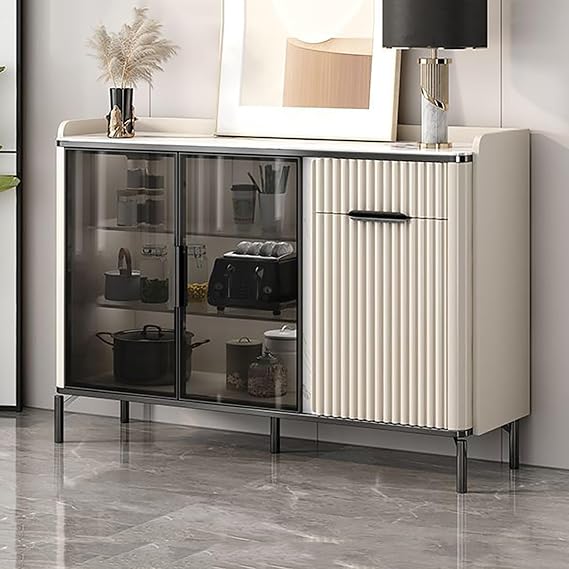 Buffet Cabinet with Storage, Large Sideboard Buffet Cabinet, Tempered Glass Doors, Farmhouse Sideboard Kitchen Cabinet with 1 Drawers and 3 Doors B,103x95x40cm