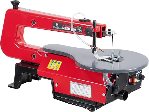 16-Inch Power Scroll Saws for Woodworking, 0 to 45 for Angled Cuts,0.9-Amp, Variable Speed, with Large Tilting Working Table and Integrated Dust Port without Light