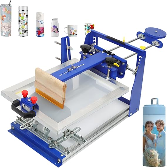 Curved Screen Printing Machine, Silk Screen Printing Press Cylinder Machine,160mm Upper and Lower Adjustment Range, for 6.7"/170mm Diameter Cylindrical/Conical Product