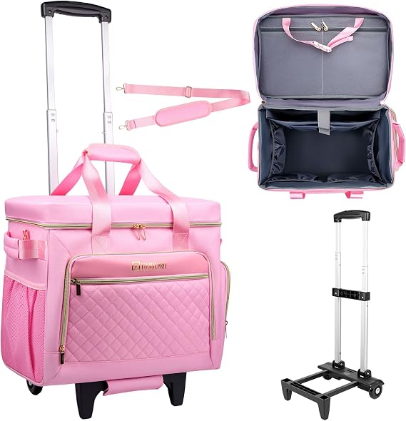 Rolling Teacher Bag with Detachable Cart - 1680D Waterproof Oxford Rolling Cart for Teachers, Large Capacity Tote with Wheels Fits 15.6" Laptop & Tablet(PINK)
