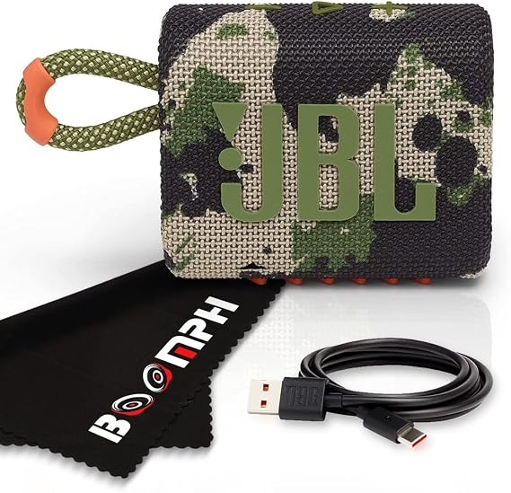 JBL Go 3 Portable Bluetooth Wireless Speaker, IP67 Waterproof and Dustproof Built-in Battery - Squad - Boomph's Comprehensive Ultimate Performance Cloth Solution for Your On-the-Go Sound Experience