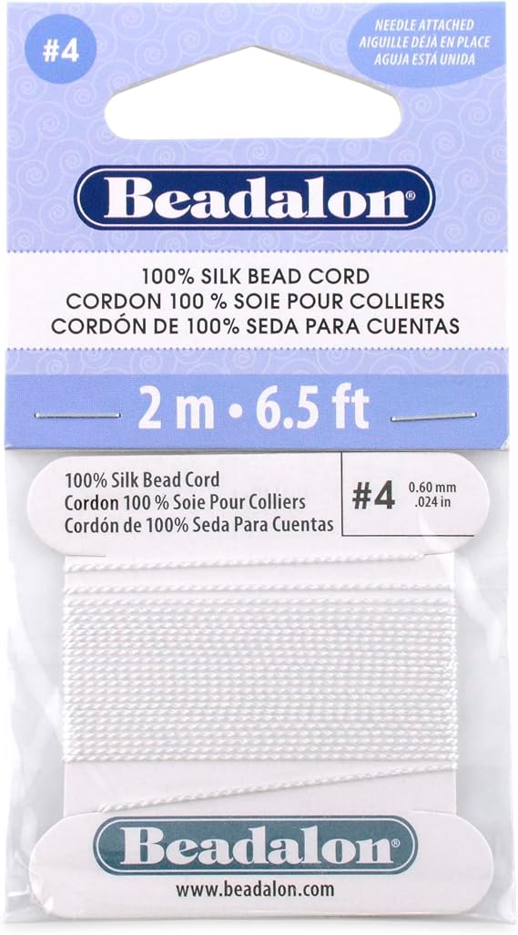 Beadalon Silk Thread with Needle - Size #4, 0.60 mm / .024 in, White