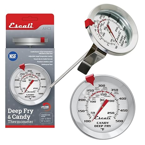 Escali AHC1 Stainless Steel Deep Frying and Candy Thermometer with Pot Clip, 5-Inch Probe with Candy Temperature Zones, NSF Certified