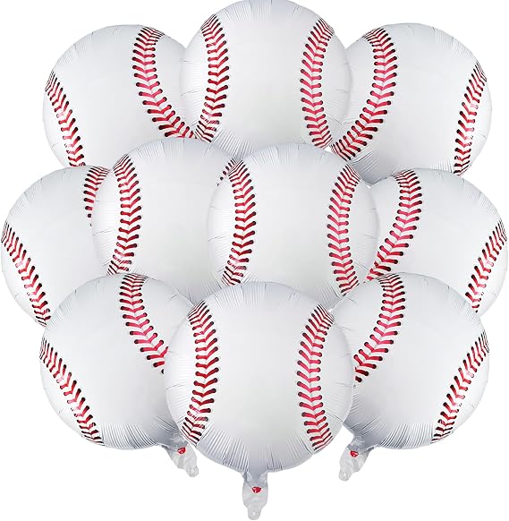 10 Pcs Baseball Balloons 18 Inch Baseball Pattern Foil Ballon for Baseball Themed Birthday Party Suppiles Baseball Game Day Decorations