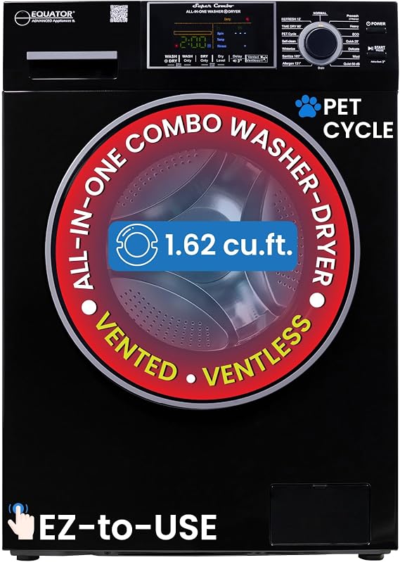 Equator 24" Convertible Compact Combo Washer Dryer, Black