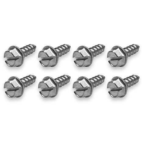 BCP Fasteners Stainless Steel License Plate Screws, 8 Pack | Slotted Hex Head, Fits US Domestic Cars and Trucks, Nylon/Plastic Retainer Holes (BCP220)