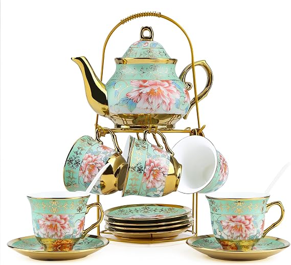 20Pcs Tea Set for 6, Ceramic Tea Service Set with 700ml Teapot & 160ml Cups