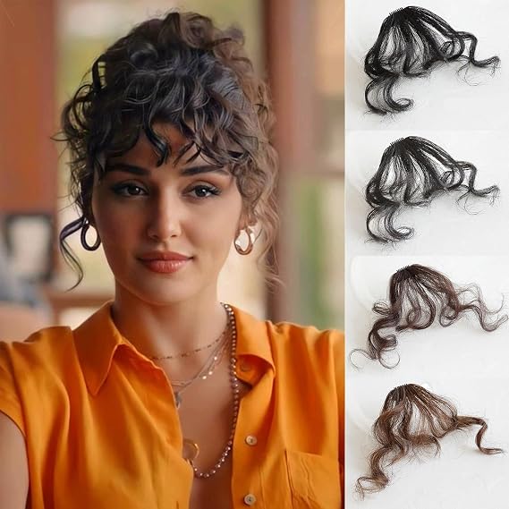 VAVANGA Curly Bangs Clip in Hair Extension for Women (Black)