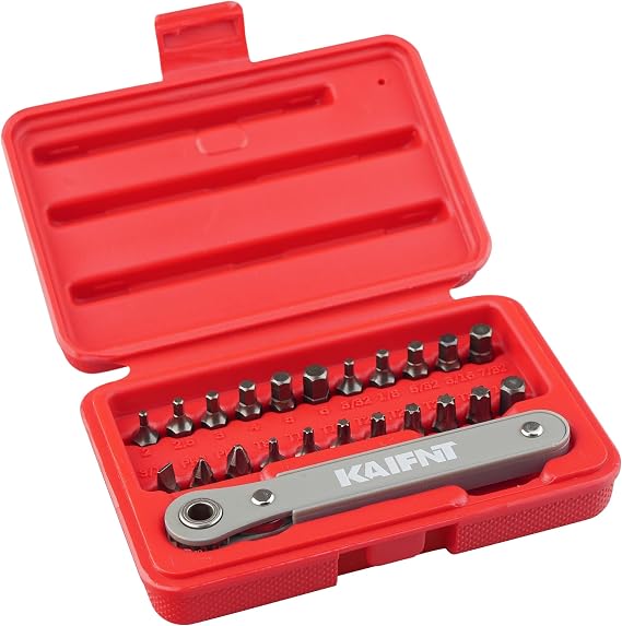 K451 Ultra Low Profile Screwdriver Bit Set with Mini Ratchet Wrench, 1/4-Inch Drive, 23-Piece
