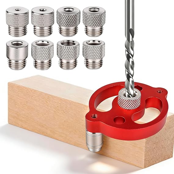 Self Centering Straight Hole Drilling Positioner, 3/4/5/6/7/8/9/10mm Drill Bushings, Self Centering Doweling Jig for Vertical Hole Drilling