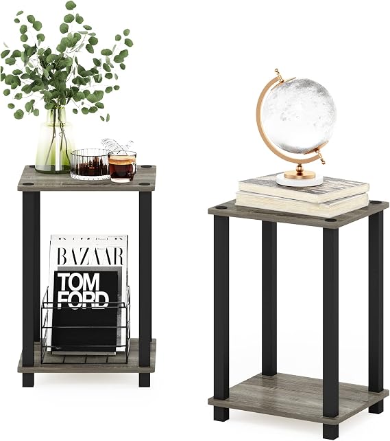 Furinno Simplistic Set of 2 Toolless 2-Tier Side Tables, French Oak
