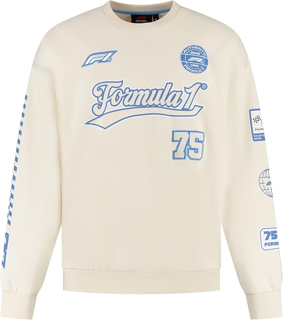 Formula 1 Heritage Graphic Crewneck Sweatshirt Gerippter Saum und Bündchen Sweatshirt mit Rundhalskragen F1-Abzeichen auf der Brust