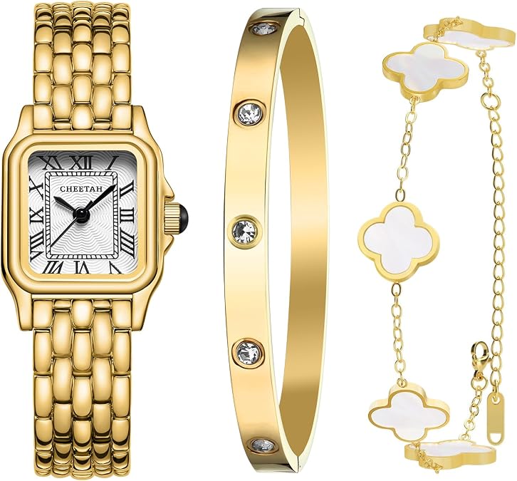 CHEETAH Womens Gold Bangle Watch and Bracelet Set