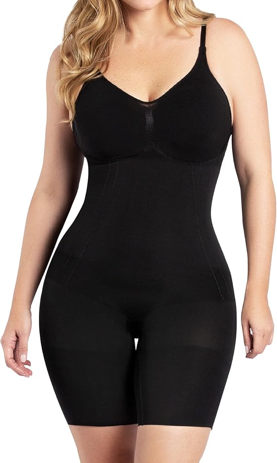 CURVEEZ Bodysuit for Women Tummy Control Shapewear - Seamless Full Body Shaper Mid-thigh Bodysuit - Medium Compression Level