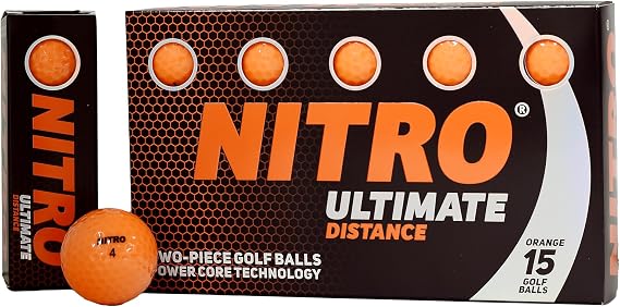 Long Distance High-Durability Golf Balls (15PK) All Levels-Nitro Ultimate Distance Titanium Core High Velocity Great Stop & Sticking Ability Golf Balls USGA Approved-Total of 15-Orange