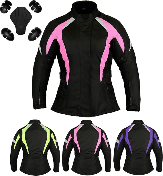 Womens Waterproof Motorcycle Jacket CE Armour Ladies Biker Coat, Cordura, Motocross, All-Weather