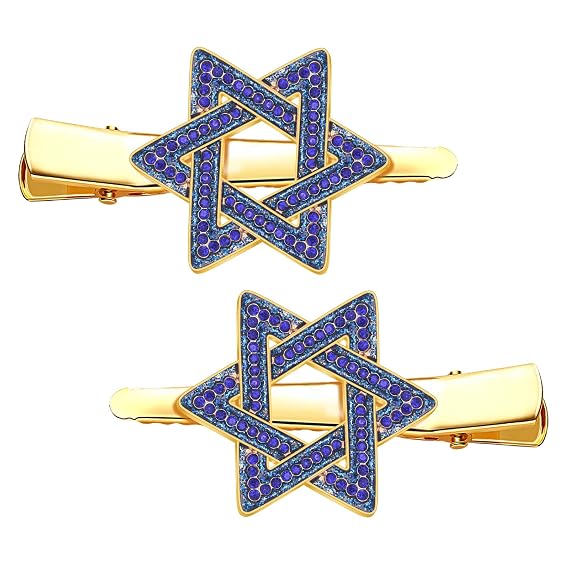 Glitter Rhinestone Star of David Hanukkah Hair Clip Hanukkah Blue Six Star Alligator Metal Clip Festival of Lights Duckbill Hairpins Hanukkah Jewish Holiday Hair Accessorie (Blue Star of David)