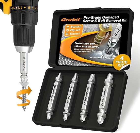 Alden 8440P Pro Grabit Broken Bolt and Damaged Screw Extractor 4 Piece Kit - Made in the USA