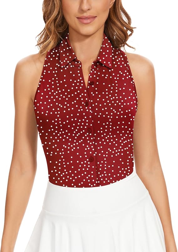Soneven Womens Sleeveless Button Down Shirts Racerback Golf Polo Shirts Business Casual Work BlouseTops