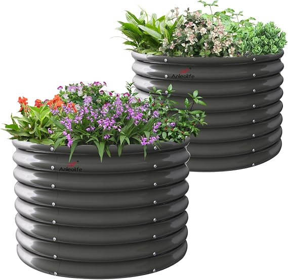 Anleolife 2-Pack 3ft x 24in Round Raised Garden Beds, Quartz Grey