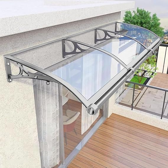 Window Door Awning Canopy Polycarbonate Outdoor Awnings For Sun Shutter Uv Rain And Snow Protection Awnings Exterior For Porch Patio Deck, Transparent panel + silver bracket(Size:100x100cm/39"x39")