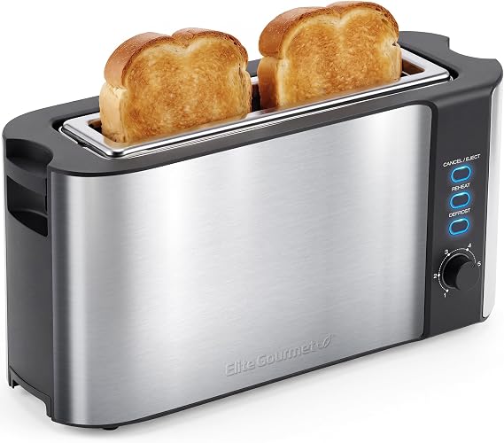 Elite Gourmet 2-Slice Slim Toaster, 1 Long Slot, Extra-Wide, Warming Rack