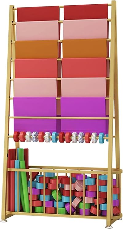 Display Stand Free Standing Retail Display Stand with Baskets, 8-Shelf Ribbon Storage Organizer for Wrapping Paper/Craft Vinyl Roll, Double-Side Satin Ribbon Spool Holder