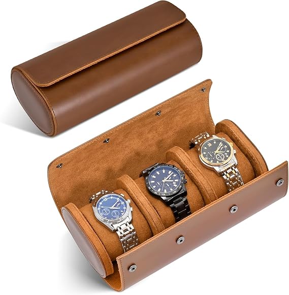 Watch Roll Travel Case for Men and Women- 3 Watch Storage and Organizer | Secure Storage with Innovative Removable Pillows & Solid Dividers for Home, Travel and Display(Brown)