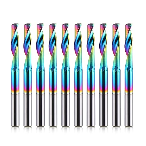 CNC Single Flute Router Bits 1/8 Inch Shank,1/8 Inch Cutting Dia,15mm(3/5) Cutting Length,Solid Tungsten Carbide Alloy End Mill, DLC Coating Milling Cutter for Aluminium,Pack of 10