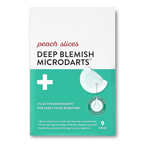 Peach Slices - Deep Blemish Microdarts (9 ct) - Early Stage Pimple Patches for Face - Salicylic Acid, Niacinamide, Hyaluronic Acid, Tea Tree Oil & Cica - Vegan, Cruelty Free, Korean Skin Care & Beauty | Salicylic Acid