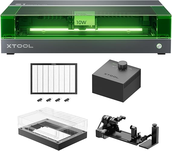 xTool S1 10W Laser Engraver Basic Bundle with RA2 Pro and Riser Base, Class 1 10000mW(10W) Laser Engraver