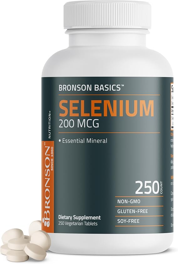 Bronson Selenium 200 mcg as Selenium Yeast, 250 Vegetarian Tablets | Essential Mineral for Immune & Antioxidant Support, 250-Day Supply, Non-GMO, Gluten-Free & Soy-Free