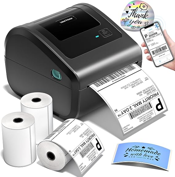 Bluetooth Shipping Label Printer with 3 Roll Labels