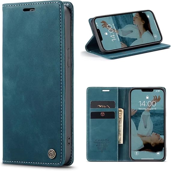 CaseMe Case for Xiaomi Poco X3 GT Vintage Thin Mobile Phone Case with Card Slot Money Slot Stand PU Leather Case Flip Protective Case for Xiaomi Poco X3 GT- Teal