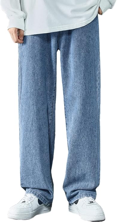 Bluefeel Men's Wide Pants, Baggy Pants, Plain, Jeans, Loose Fit, Straight, Regular Fit, Casual, Fashion, Spring, Summer Clothes