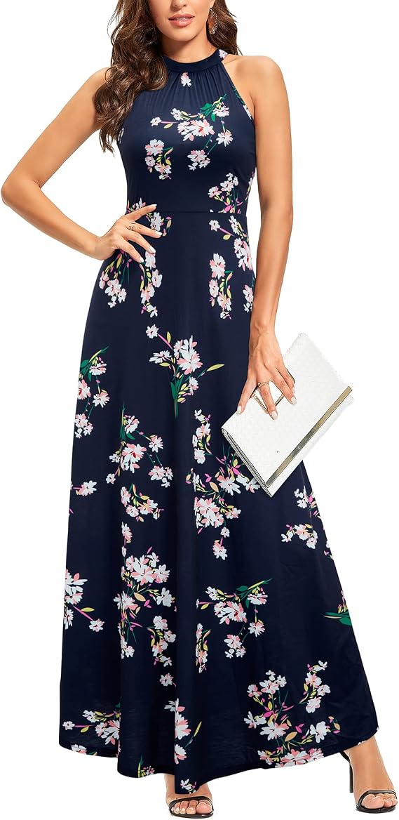 STYLEWORD Women's Summer Floral Halter Maxi Dress Vacation Semi Formal 2026