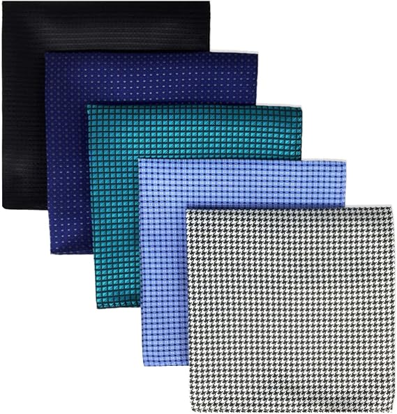 SHLAX&WING 5 Pieces Assorted Mens Silk Pocket Square Handkerchiefs Set Lot 19