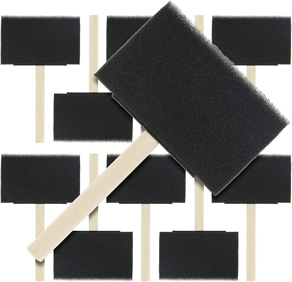 US Art Supply 4 inch Foam Sponge Wood Handle Paint Brush Set, 10-Pack