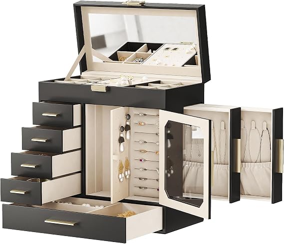 HOOBRO Jewelry Box with Mirror, 6-Layer Jewelry Organizer Box, Glass Window