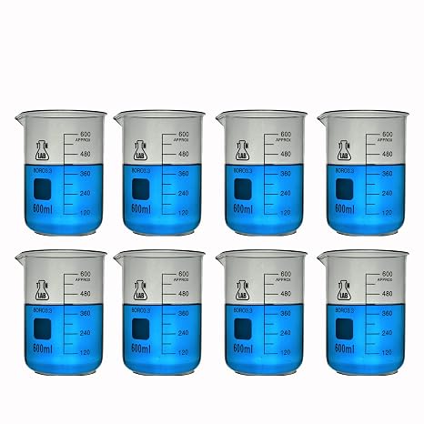 TN LAB 600ml Beaker Borosilicate Glass with Graduations 8-Pieces Low-Form