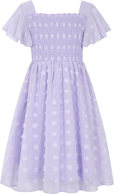 Kids4ever Girls Chiffon Dress Square Neck Ruffle Sleeve