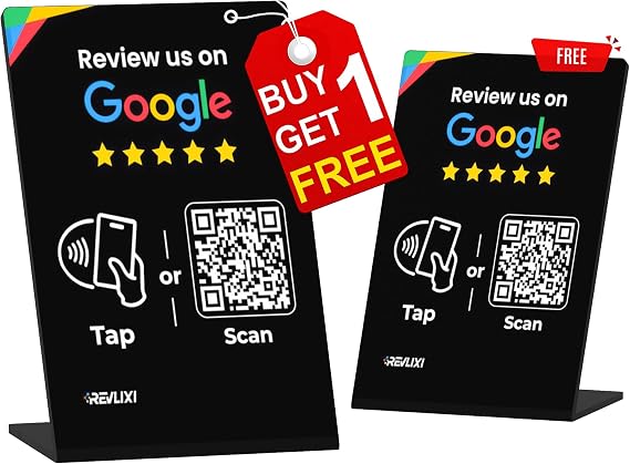Google Review Stand -Boost Reviews w/Reusable Google Review Tap Card Stand & QR Code Stand- No App or Subscription - Android & iPhone Compatible-Boost Google Reviews for Online Growth