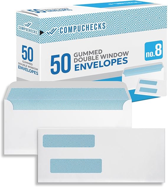 Compuchecks - 50 Gummed Double Window #8 Check Envelopes - 8900
