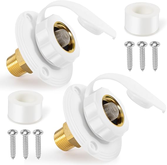 TONDA RV City Water Inlet, Check Valve, 3/4" GHT x 1/2" NPT, White 2PK