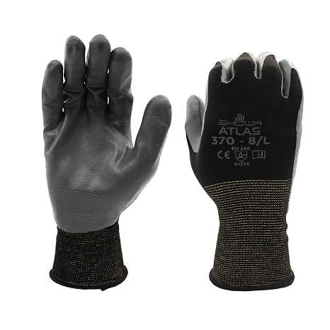 SHOWA Atlas 370 Nitrile Palm Work Gloves, Black, Medium, Single Pair
