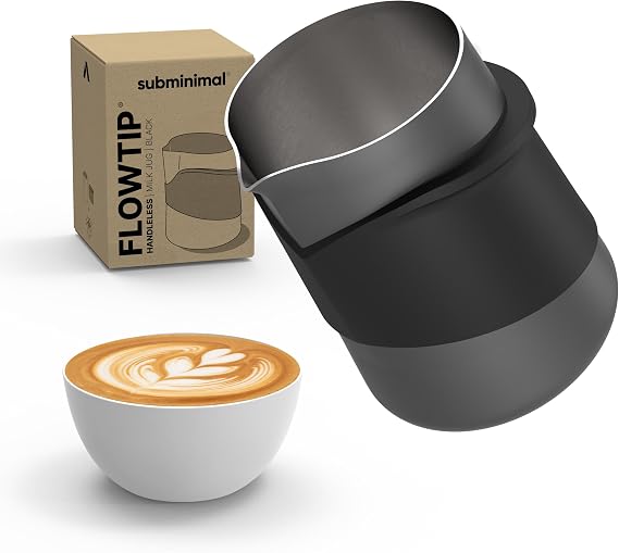 Subminimal FlowTip Milk Jug - Stovetop Milk Frothing, Foaming Pitcher for Barista-Style Coffee - Cappuccino & Latte Art Pouring Jug with Heat Resistant Handle - 450ml, Black