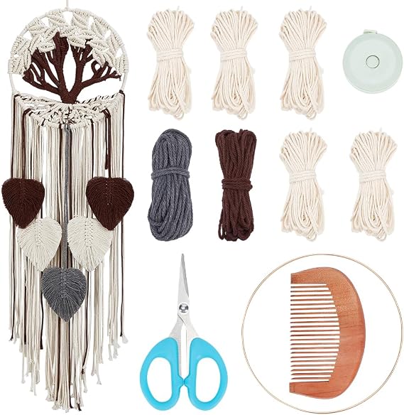 FREEBLOSS Tree of Life DIY Macrame Kit Leaves Macrame Tapestry Macrame Wall Hanging with Video Tutorials Macrame Wall Hanging Supplies Macrame Wall Decor for Living Room for Beginners Adults