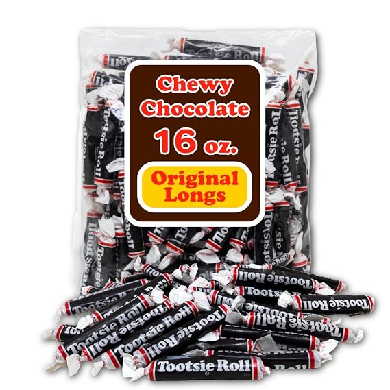 Long Chews Original, 1 lb Bulk Bag, Individually Wrapped Chewy Chocolate Candies, Classic Taffy.