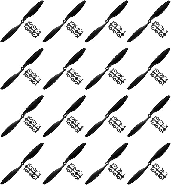 sourcing map 1045 Propellers CW CCW 10x4.5 Prop 2-Vane Fixed-Wing Black Replacement Props with Adapter Rings for Quadrotor RC Airplane, Pack of 16